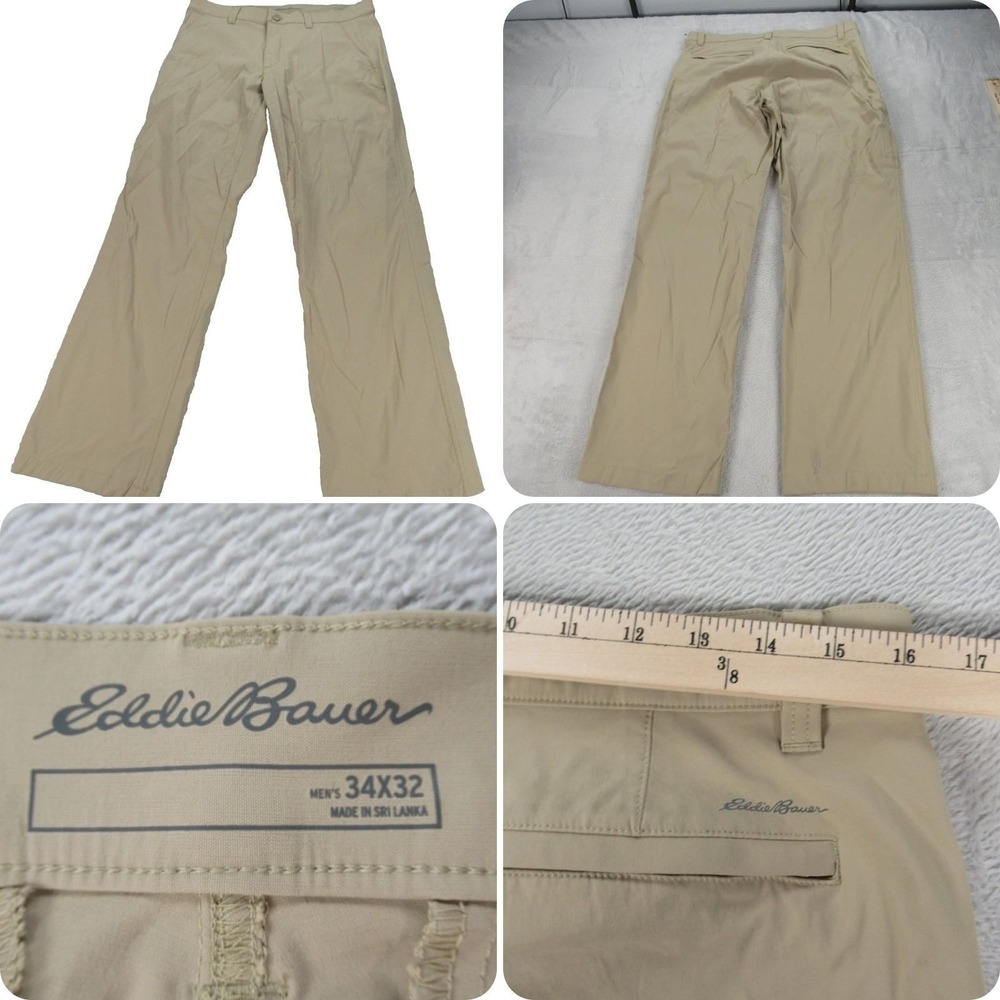 Eddie Bauer Pants Men 34x32 Beige Zip Fly Flat Front Straigh Gorpcore Hiking